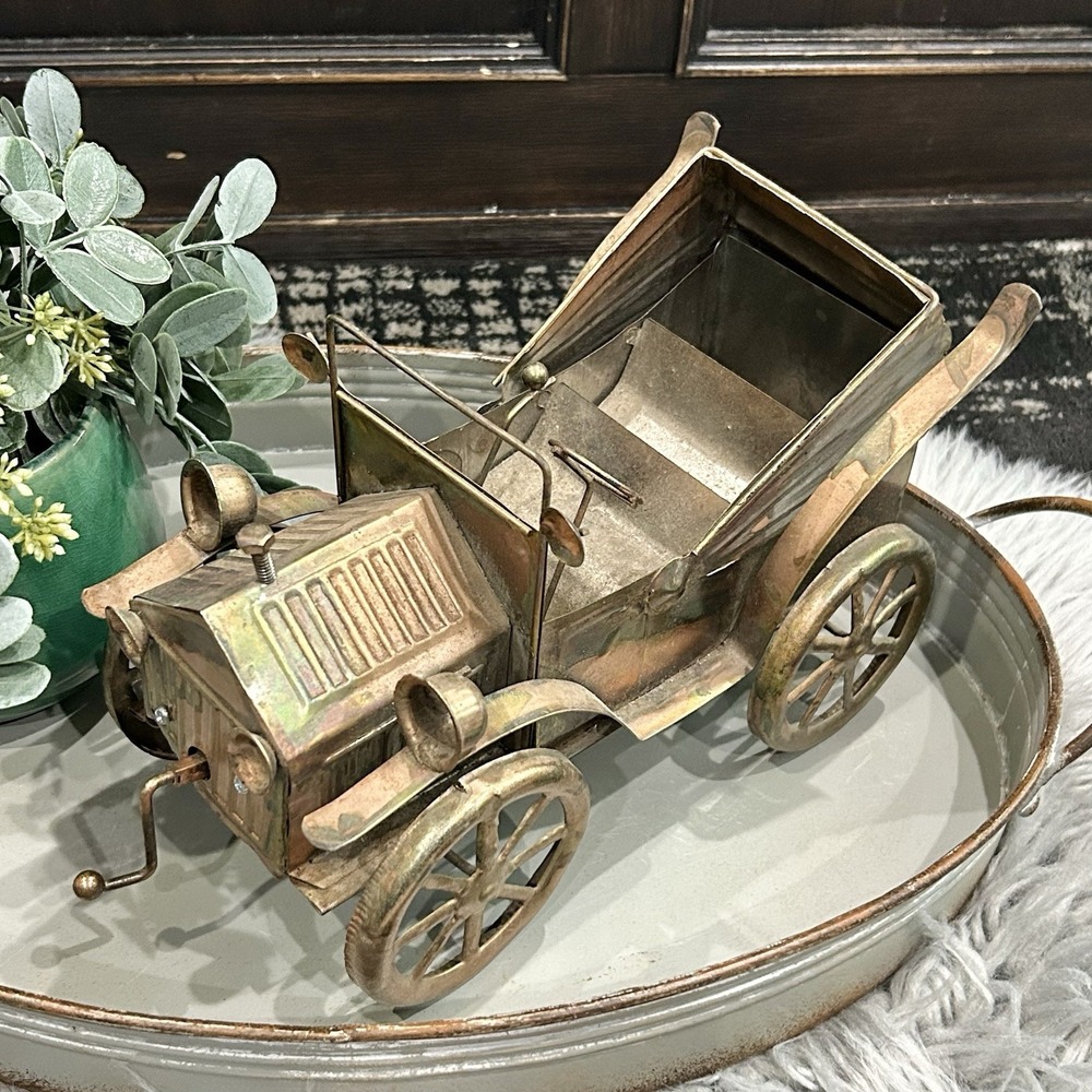 Vintage SANKYO Copper Horseless Carriage Wind-Up Music Box‎ Tested & Works